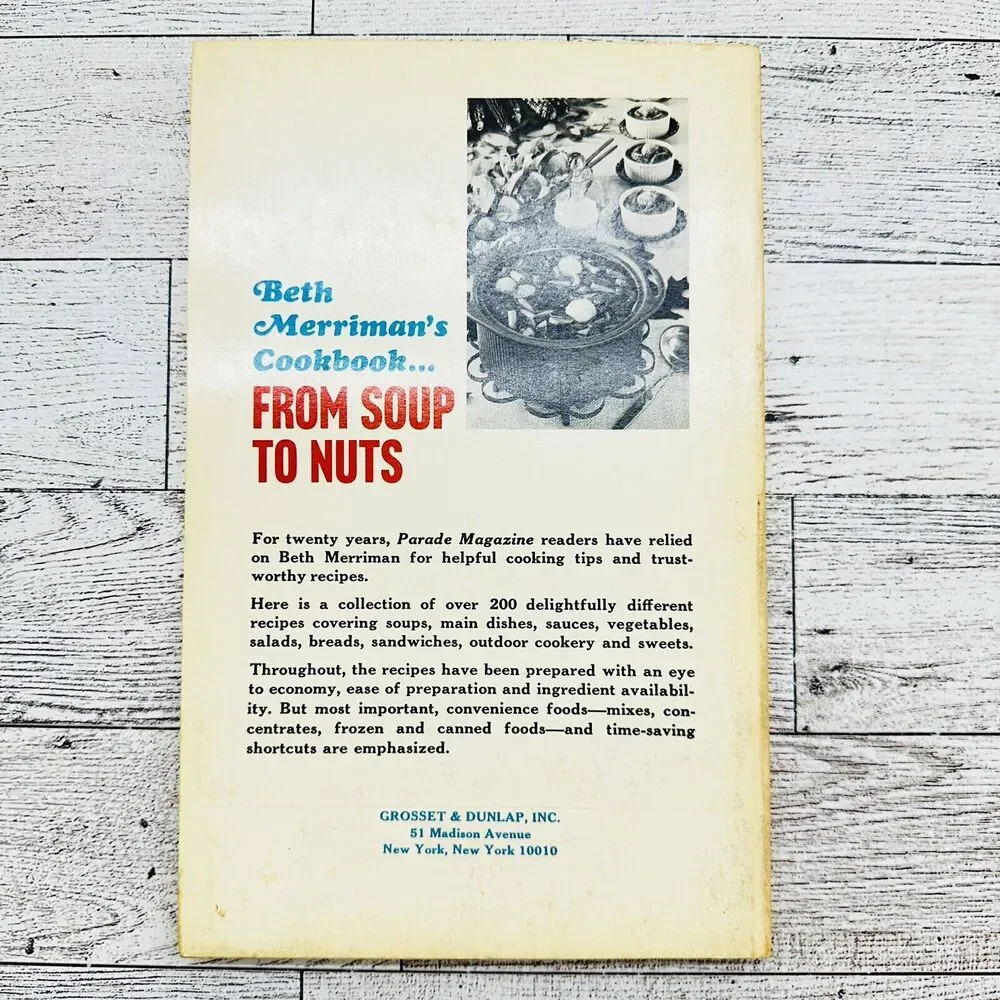 From Soups To Nuts Cookbook Beth Merriman 1968 Paperback Vintage 1960s‎